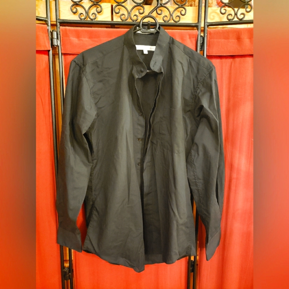 Diamante men's black button up dress shirt 14 1/2 32/33 mandarin collar
